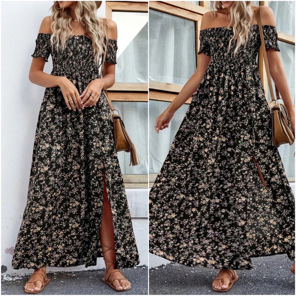 Boho Floral Print Off Shoulder Maxi Dress - Picture 8 of 8